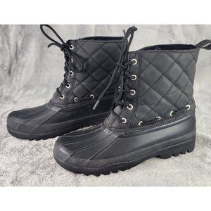 Sperry Duck Boots Womens Size 7 Black Quilted Gosling Waterproof Outdoor Lace Up